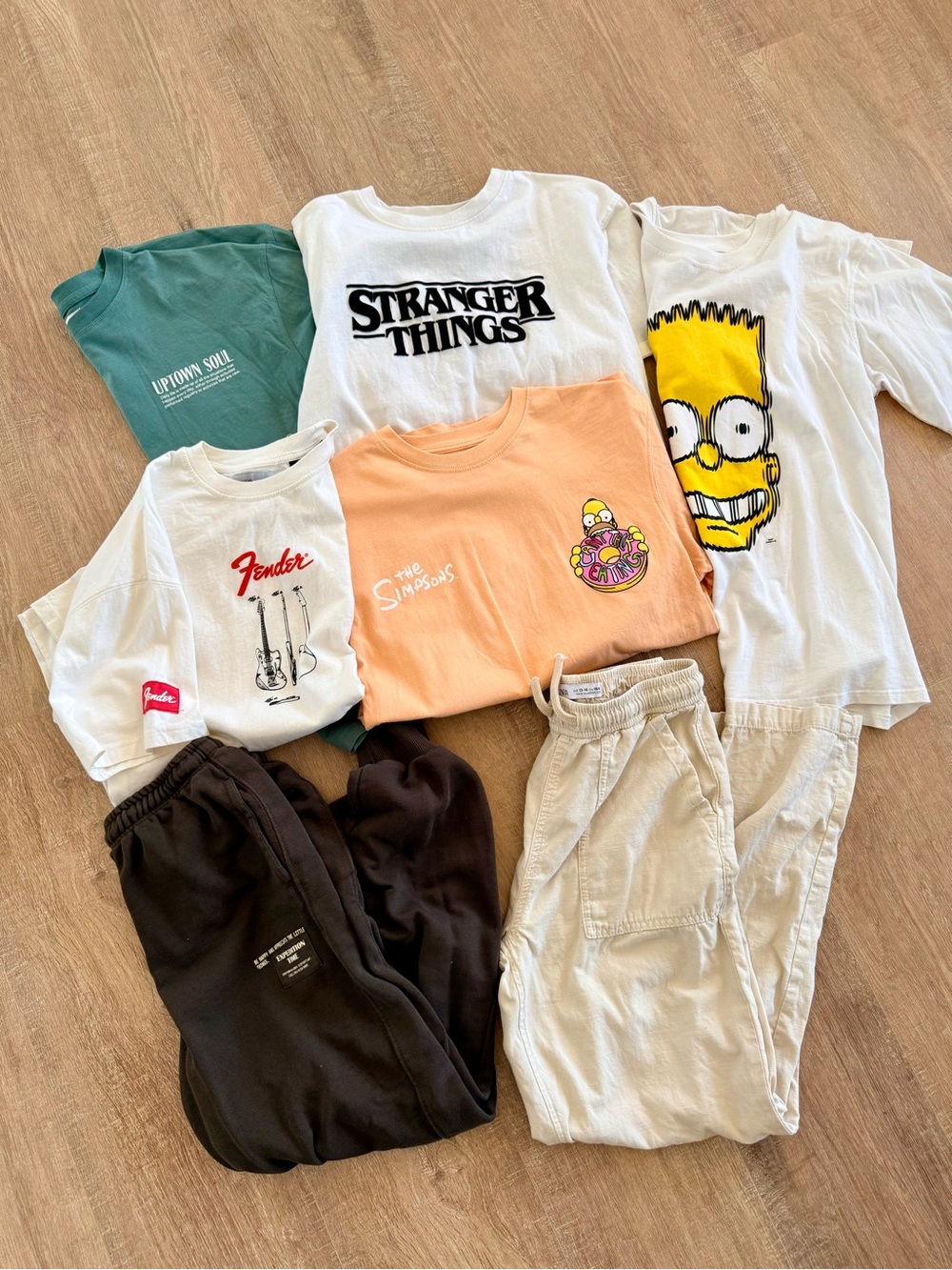 Zara bundle Graphic Tee & pants — Stranger Things, Simpsons, Fender & More